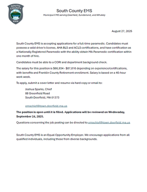 South County EMS Seeking Full-Time Paramedic